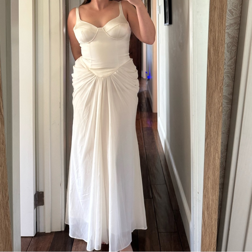 MESHKI Leila Satin Corset Dress in Ivory
